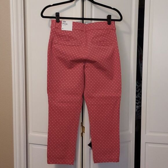 Old Navy pixie high rise pants orange and white polka dot size 4 - Picture 2 of 8